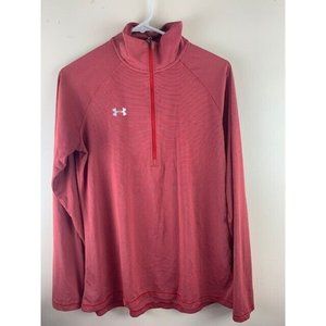 Under Armour Size M Womens Top Long Sleeve Loose Heat Gear 3/4 Zip Red S…